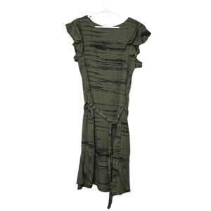 Bella Dahl Girls Flutter Sleeve Ruffle Fernwood Stripe Dress Size 10 New